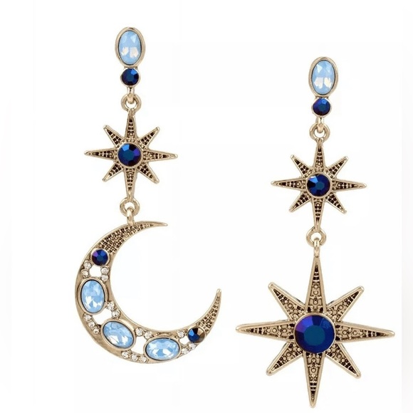 Betsey Johnson Jewelry - 🆕 Betsey Johnson Blue Crescent Moon & Star Asymmetrical Earrings